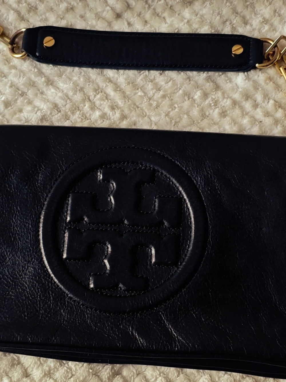 Tory Burch Black Logo Clutch Gold Chain